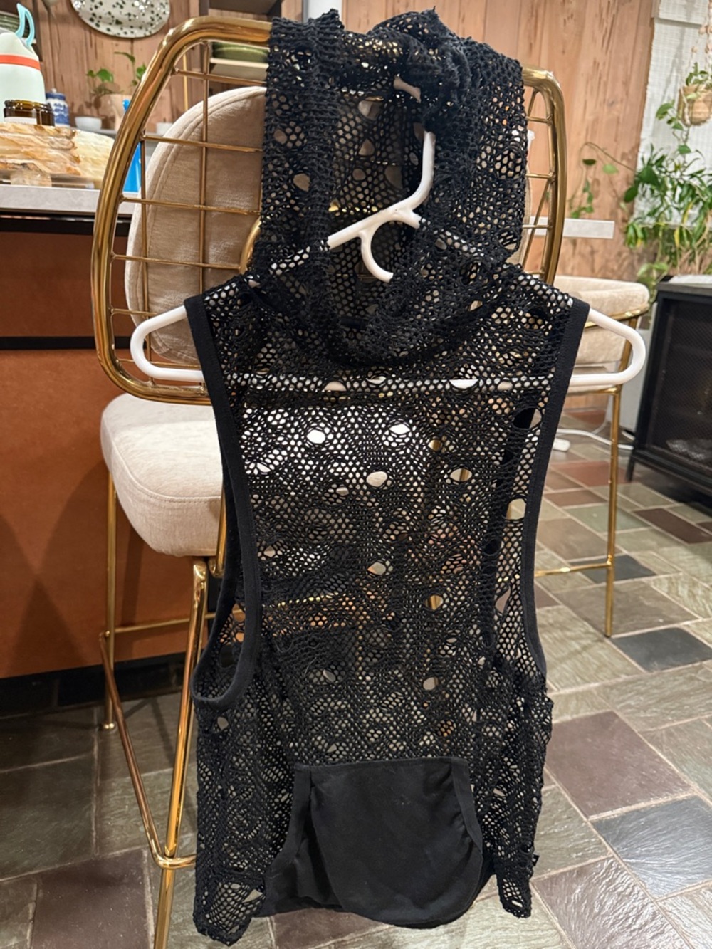 Andrew Christian Black Crochet Hooded Mesh Vest